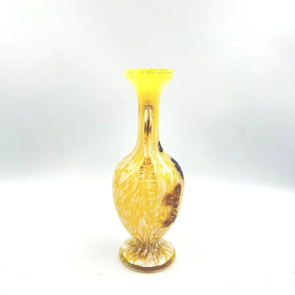 Antique Czech Welz Ruckl Tomschick Spatter Glass Vase w/ Enamel‎ & Rigaree